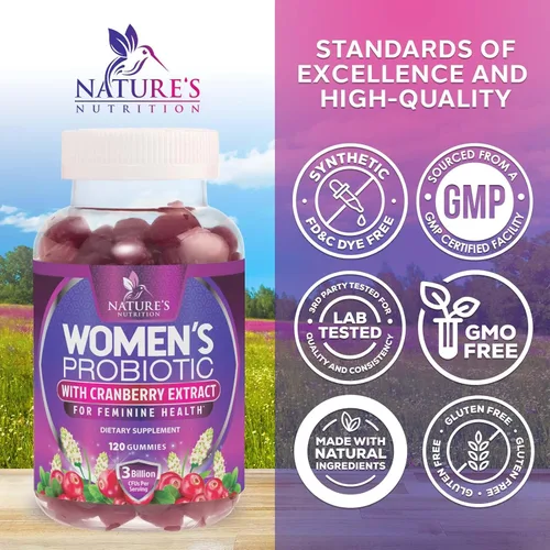 Miniatura 4 de Nature's Nutrition Gomitas probióticas para mujeres con arándano, 6 cepas premium para el equilibrio del PH, salud digestiva, apoyo vaginal e