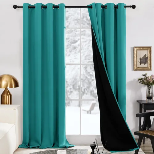 Miniatura 29 de Deconovo Cortinas 100% opacas, cortinas de ventana con aislamiento térmico, paneles reductores de ruido, cortinas de forro negro, con ojales