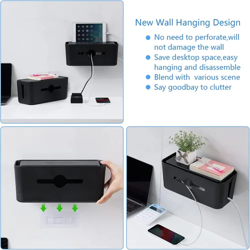 Miniatura 3 de Caja de organización de cables, caja organizadora de cables para escritorio y suelo, organizador de caja de cables para cubrir los cables de la tira