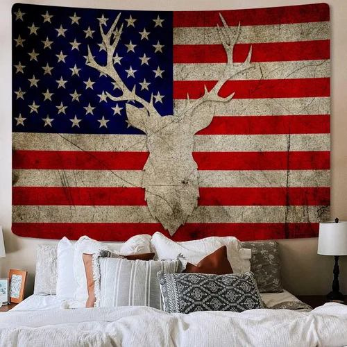 Miniatura 2 de Tapiz decorativo de pared con cabeza de grunge, diseño rústico de bandera de Estados Unidos, diseño de camuflaje, para colgar en la pared, arte