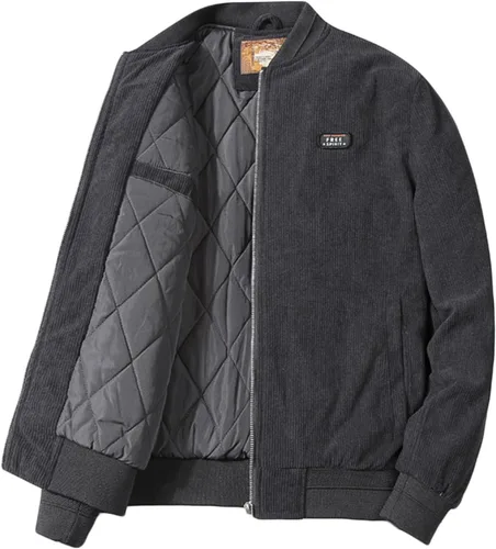 Miniatura 4 de Chaquetas bomber negras para hombre: abrigos de vuelo de manga larga con cremallera completa y bolsillos, ajuste holgado, trajes de otoño e invierno