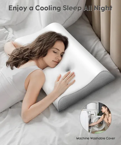 Miniatura 7 de Almohada cervical para alivio del dolor de cuello - Almohada de contorno de espuma viscoelástica para dormir, almohada de cuello con zonas de alivio