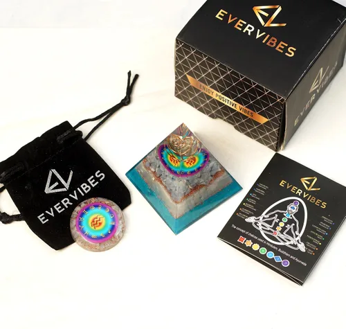 Miniatura 6 de Juego de pirámide de orgón y piedra de palmera de horóscopo, cristal curativo de acuario, signo del zodiaco, hecho de pirita y angelita para calma