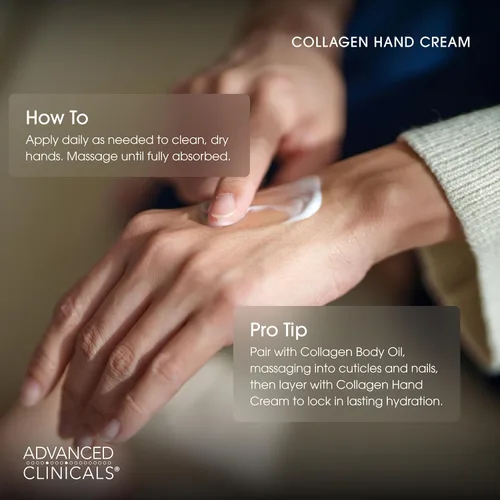 Miniatura 5 de Advanced Clinicals Crema hidratante de colágeno para manos y cuerpo para el cuidado de la piel para piel seca y agrietada. Loción calmante e Crema