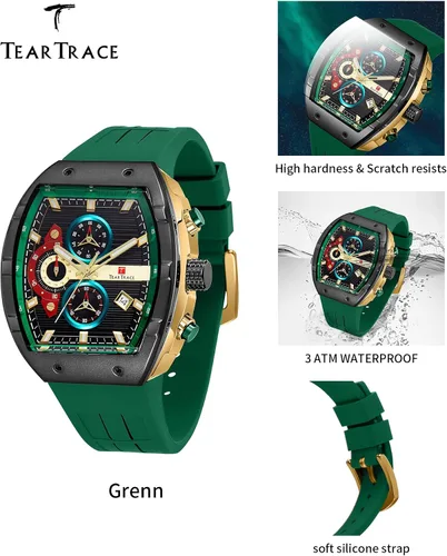 Miniatura 7 de Relojes para hombre con correa de silicona analógico de cuarzo impermeable cronógrafo luminoso Tonneau relojes para hombre, vestido deportivo