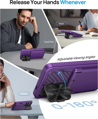 Miniatura 3 de Funda para Samsung Galaxy S25 FE, tarjetero integrado, soporte y cubierta para lente, prueba de caídas de grado militar, borde de silicona suave