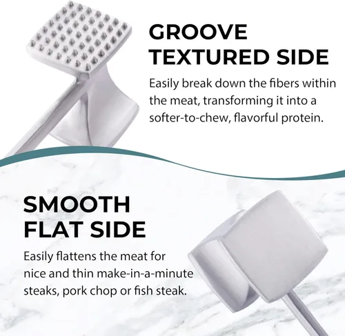 Miniatura 3 de KITEXPERT Martillo ablandador de carne con mango de agarre cómodo, mazo de doble cara para cocina, resistente para ablandar bistec, carne de res