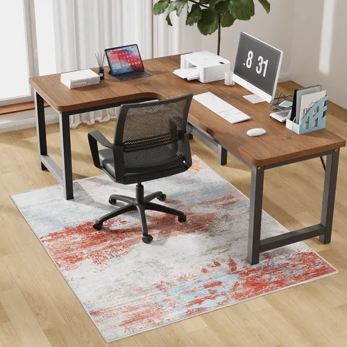 Miniatura 11 de Tapete de oficina de 30 x 48 pulgadas para suelo de madera dura con diseño de plumas 3D, impermeable y antideslizante, tapetes de oficina para Negro