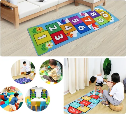 Miniatura 7 de Hop and Count Hopscotch - Alfombra de juego para niños, alfombra de juego para gatear, alfombra antideslizante de aprendizaje de números para niños