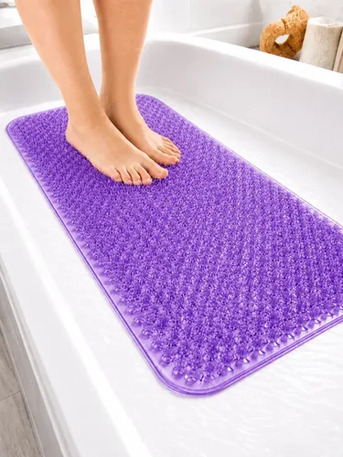 Tapete de baño con textura de hierba para bañera y baño, antideslizante, 24.5 x 13.5 pulgadas (lavanda)