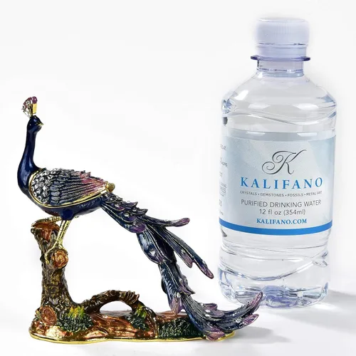 Miniatura 5 de KALIFANO Joyero de pavo real en rama con cristales de Swarovski y piedras preciosas hechas para almacenamiento y organización, aretes hechos a mano