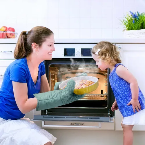 Miniatura 9 de Juego de soportes para ollas y guantes de horno con agarre de silicona antideslizante, almohadillas calientes resistentes al calor para cocina