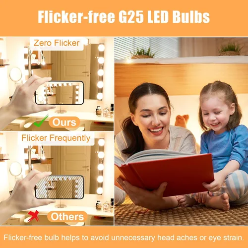 Miniatura 4 de 12 unidades de bombillas de tocador para baño, bombilla LED redonda de base E26, 2700 K, blanco cálido, 60 W de equivalencia, G25, bombilla