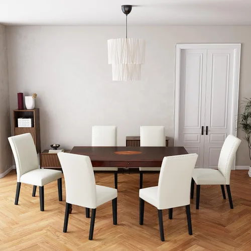 Miniatura 16 de Parsons CY-1122-BK - Juego de 2 sillas de comedor con ribete de cabezas de clavo, asiento tapizado lateral de piel sintética para cocina, patas