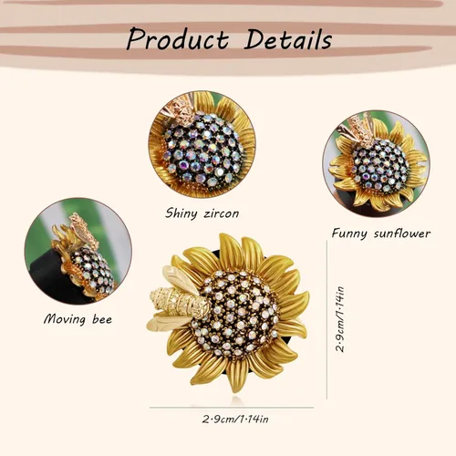 Miniatura 5 de ORIESSE Accesorios para auto con girasol, clips móviles de abeja y flor para ambientador de aire del coche, decoraciones brillantes para ventilación