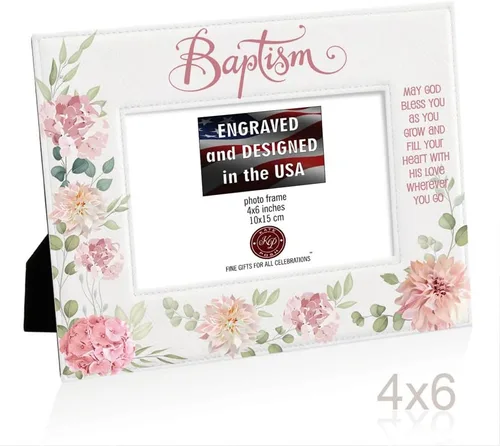 Miniatura 5 de KATE POSH Marco de fotos de bautismo para niña, decoración de flores rosas, bautizo, regalo religisoso, de padrinos, bebé nuevo (4 x 6 horizontal)