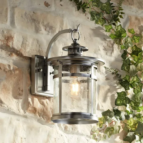 Miniatura 10 de Franklin Iron Works Callaway - Lámpara de pared industrial moderna para exteriores, cromada, de 11 3/4 pulgadas, farol de cristal transparente