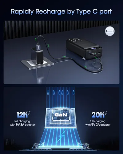 Miniatura 13 de Cargador Portátil 60000mAh Banco de Energía - Carga Rápida 22.5W Paquete de Batería Externa, Pantalla LED USB C Cargador de Teléfono Celular