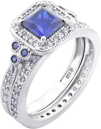 Miniatura 45 de Amazon Essentials Anillo antiguo de plata de ley chapada en platino o oro con circonita cúbica de elementos infinitos de corte Asscher