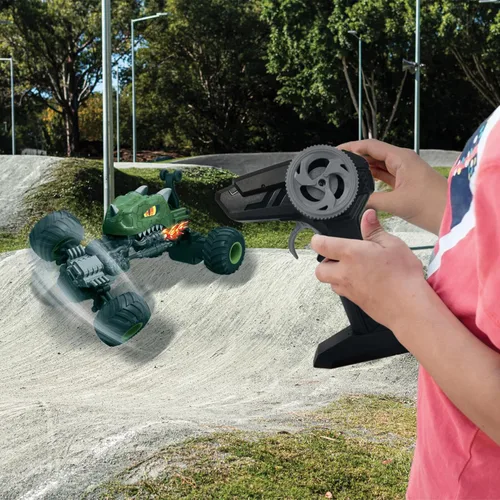 Miniatura 6 de LEXiBOOK, Crosslander® Dino, coche de dinosaurio con control remoto, hasta 6.2 mi/h, Trucos locos, lanzamiento, giroscopio integrado, efectos