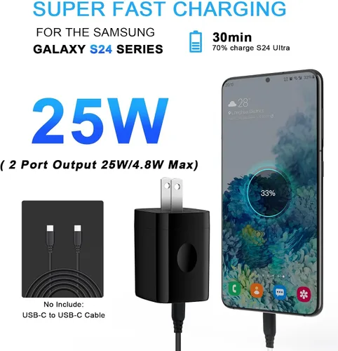 Miniatura 6 de Bloque de cargador de 25 W, USB C, caja de cargador de pared Android, 2 puertos, adaptador de corriente de enchufe de carga dual súper rápido
