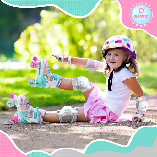 Miniatura 8 de SULIFEEL Rainbow Unicorn - Patines ajustables de 4 tamaños para niñas y niños de 3-5, 5-8, 6-12 años, patines para interiores y exteriores Un arco