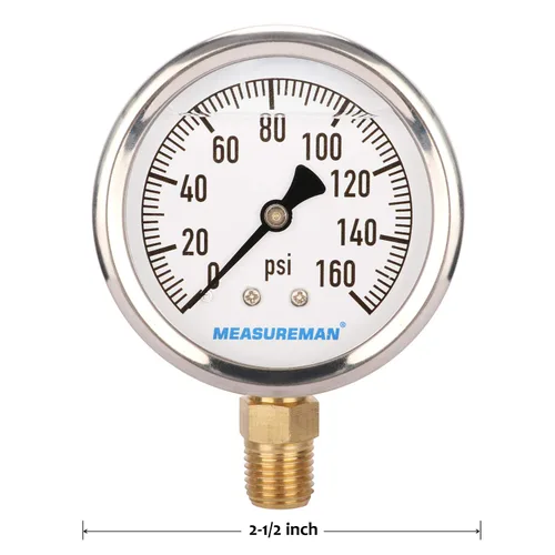Miniatura 6 de MEASUREMAN - Medidor de presión de fontanería con esfera de 2.5 pulgadas, relleno de glicerina, caja de acero inoxidable, 0-30 psi, montaje inferior