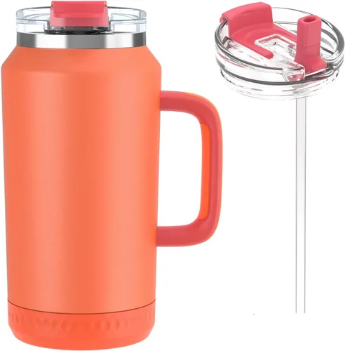 Miniatura 11 de Hydraful Vaso de 64 onzas con asa y pajilla, 100% a prueba de fugas, vaso aislado reutilizable, botella de agua grande de acero inoxidable, taza