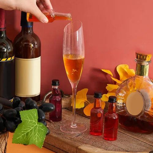 Miniatura 6 de Tessco for you 200 mini botellas de licor de 1.7 onzas, botella de plástico vacía con tapa de rosca negra, recipiente pequeño para salsa picante