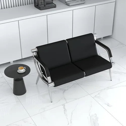 KINTNESS Silla de sala de espera de 2 asientos, silla de recepción de piel sintética, muebles de vestíbulo con brazos para aeropuerto, banco,