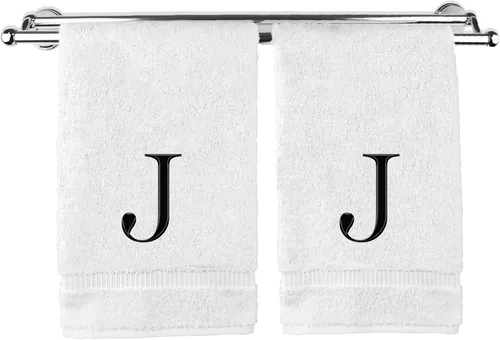 Miniatura 13 de Toalla de mano monogramada, regalo personalizado, juego de 2 - Toalla bordada con letra de bloque dorada - Extra absorbente 100% algodón turco