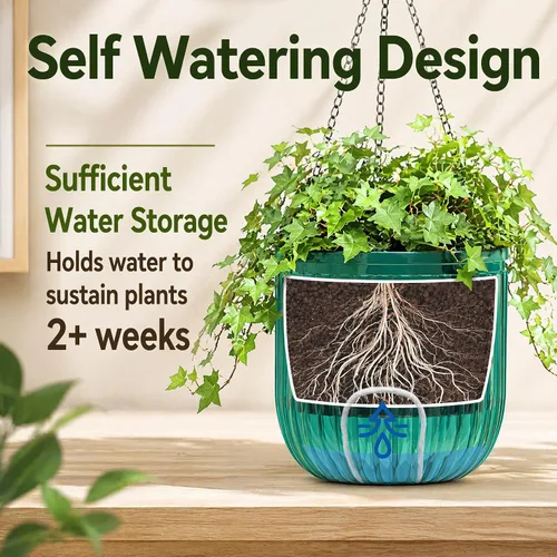 Miniatura 3 de Pumtus Paquete de 3 macetas colgantes para plantas de interior, maceta de riego automático de 6.5 pulgadas con orificio de drenaje, cesta colgante