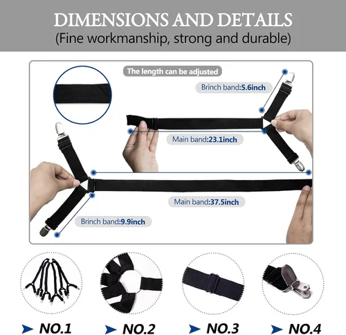 Miniatura 4 de TGOOD Regalo para mamá. Correas elásticas ajustables para cama matrimonial, Queen, King y Twin, clips cruzados de 6 vías, banda de tirantes, Negro