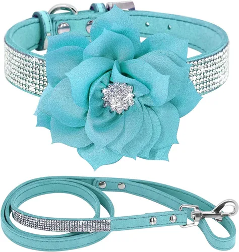 Miniatura 9 de Conjunto de Collar y Correa para Mascotas, Bonito y Deslumbrante de Ante Suave con Diamantes de Imitación de Cristal, Collar y Correa para Gatos