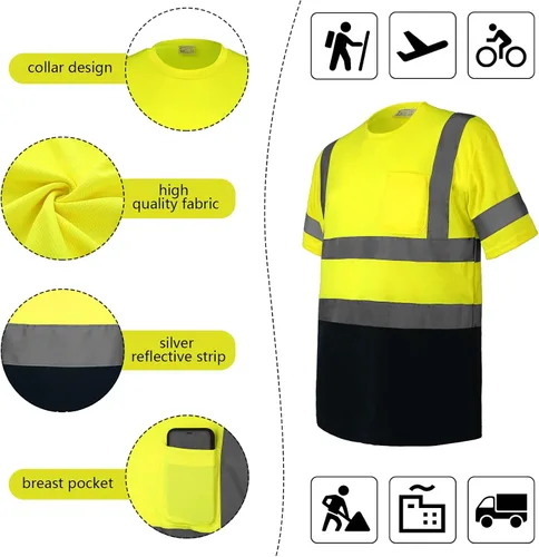 Miniatura 4 de Zhanmai 3 piezas de camiseta de manga corta de alta visibilidad para hombre, clase 3, de seguridad, reflectante, transpirable, para el trabajo