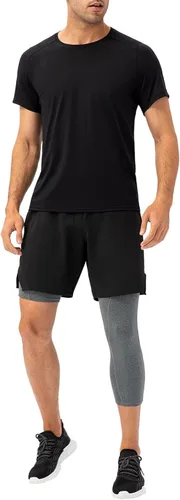 Miniatura 37 de Pantalones de compresión de 3/4 de una pierna para hombre, mallas de baloncesto atléticas para correr, leggings deportivos de capa base capri