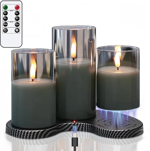 Miniatura 6 de GenSwin - Velas recargables con estación de carga, velas de cristal sin llama con control remoto, velas LED de pila parpadeantes que funcionan