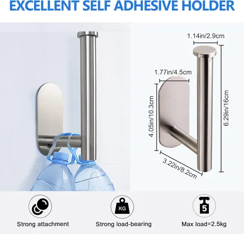 Miniatura 5 de athroom Soporte de papel higiénico autoadhesivo para montaje en pared, acero inoxidable, sin perforar, soporte para papel higiénico, para pegar