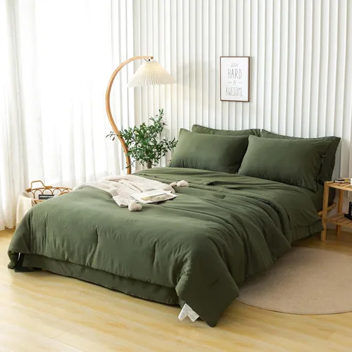 Miniatura 5 de COTTEBED Juego de ropa de cama ultrasuave tamaño Queen con edredón y sábanas - Uso para todas las estaciones, 7 piezas en una bolsa, juego de Verde