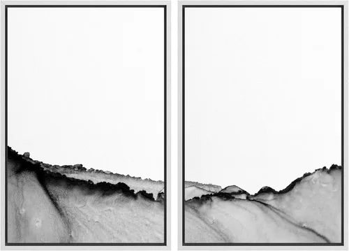 Miniatura 119 de SIGNWIN Lienzo enmarcado para pared, juego de arte con anillos de árbol de bosque grunge en blanco y negro, ilustraciones de naturaleza silvestre