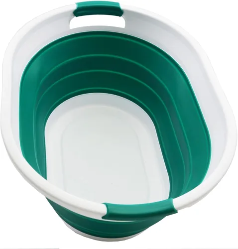 Miniatura 10 de SAMMART Cesta de plástico plegable de 32 L (8.4 galones) - Contenedor/organizador de almacenamiento plegable - Tina de lavado portátil - gris/azul