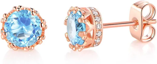 Miniatura 37 de MDFUN Aretes chapados en oro rosa para mujer, 0.236 in, corona brillante redonda, piedra natal, regalo de cumpleaños
