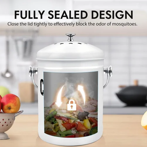 Miniatura 6 de ENLOY - Contenedor de compostaje para cocina, para encimera, con tapa, para residuos de alimentos en la cocina, con recubrimiento en polvo, a prueba