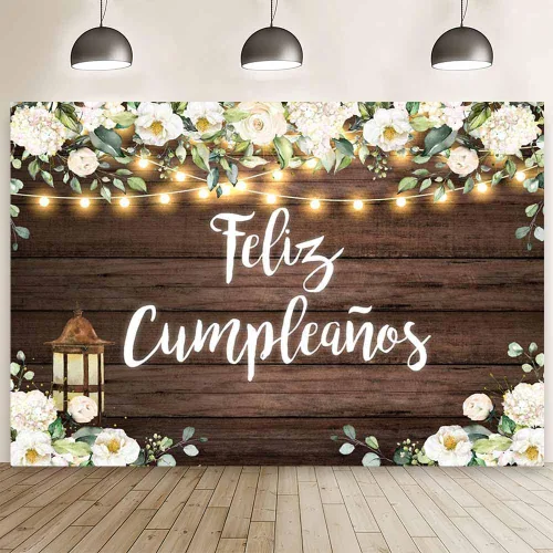 Miniatura 9 de AIBIIN Fondo de madera de 7 x 5 pies, fondo de fotografía de madera rústica, flores blancas, luces cálidas, decoraciones de fiesta de feliz