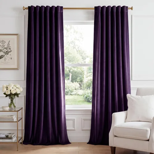 Miniatura 42 de StangH - Cortinas opacas de terciopelo con pestaña trasera, aislamiento térmico, para puerta corrediza, dormitorio, telón de fondo, estudio, teatro