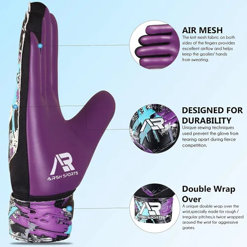 Miniatura 2 de Arsh - Paquete de 2 guantes de portero de fútbol, guantes de portero de fútbol para niños, jóvenes, niños, muñecas dobles Púrpura/Anaranjado