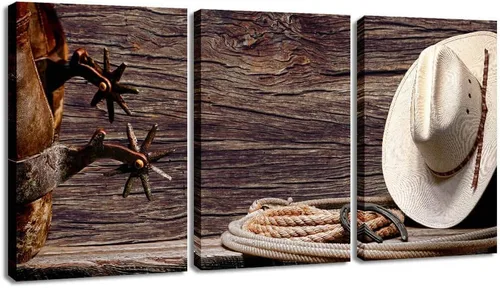 Miniatura 7 de Lienzo impreso para pared, diseño de vaquero occidental, arte de pared, sombrero de vaquero americano, botas de rodeo occidental, cuadro vintage