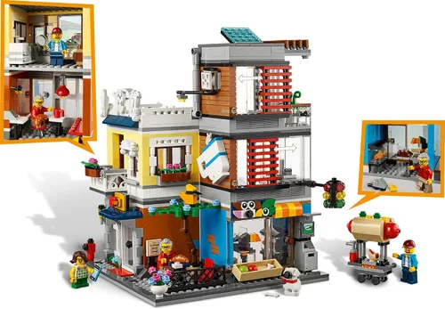 Miniatura 7 de LEGO Creator 3 en 1 Tienda de Juguetes de Casa Urbana con Tienda de Mascotas y Café 31097 Set de Construcción de Tienda con Banco, Set de Juego