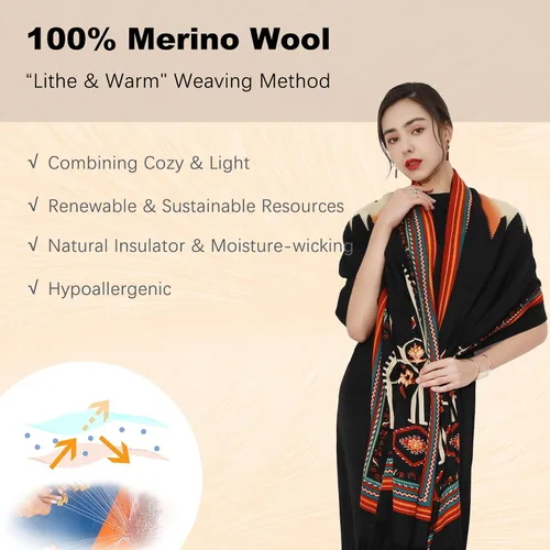 Miniatura 87 de DANA XU Manta de pashmina extragrande 100% de lana merina, bufanda de viaje, bufanda de cachemira para mujer, otoño e invierno, chal de gran