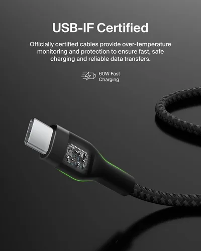 Miniatura 5 de Belkin BoostCharge Pro Flex Cable de Carga USB-C a USB-C Trenzado (2M/6.6 pies), Cable de Carga Rápida USB-IF para iPhone Serie 16, MacBook Pro